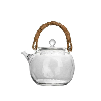 Ceainic din sticlă Gongfu pentru ceai, rezistent la căldură, stil japonez, mâner din răchită