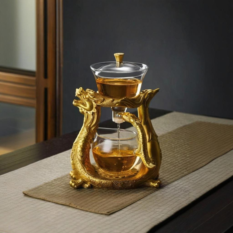 Set de ceai din sticlă Dragon și Fenix, cu ceainic, stil Gongfu pentru casă și birou