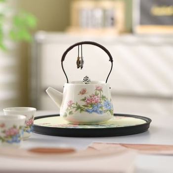 Set de ceai Kung Fu din porțelan, ceainic și cești, stil chinezesc, design floral, mâner cu protecție împotriva arsurilor, pentru uz casnic
