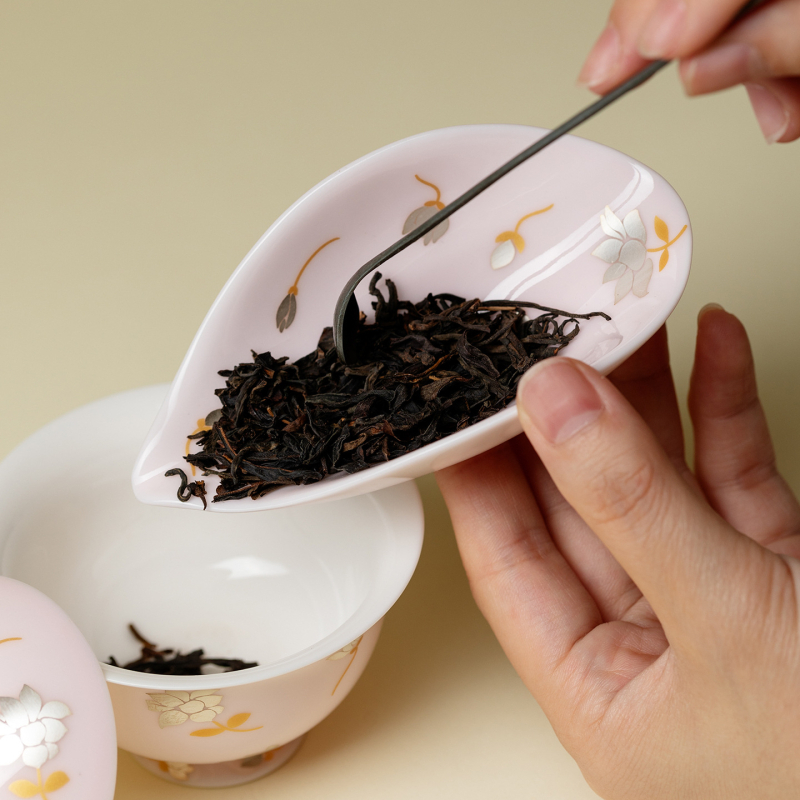 Set de ceai ceramic de înaltă calitate, cu design roz cireș și magnolie argintie, include linguriță pentru ceai și separator pentru ceai