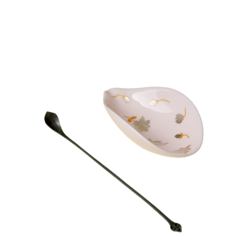 Set de ceai ceramic de înaltă calitate, cu design roz cireș și magnolie argintie, include linguriță pentru ceai și separator pentru ceai