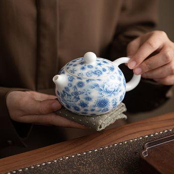 Ceainic Xishi albastru-alb cu ceașcă, set Kung Fu din ceramică