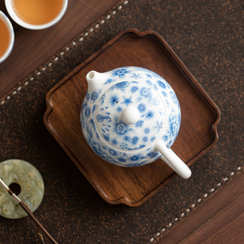 Ceainic Xishi albastru-alb cu ceașcă, set Kung Fu din ceramică