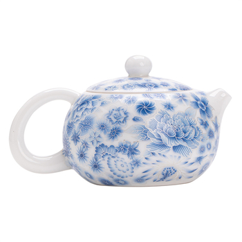 Ceainic Xishi albastru-alb cu ceașcă, set Kung Fu din ceramică