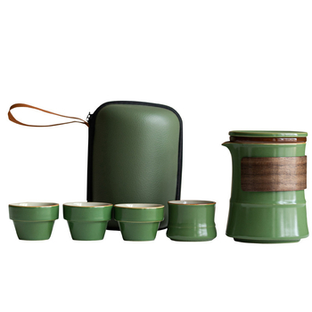 Set ceramic de ceai cu bambus pentru călătorii - 1 ceainic și 4 cești, portabil pentru exterior