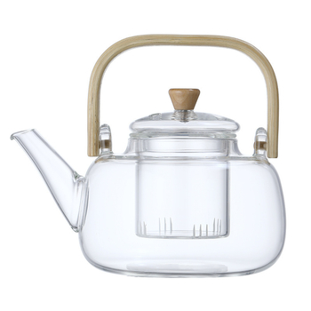 Ceainic din sticlă borosilicat, mâner din bambus, potrivit pentru plită