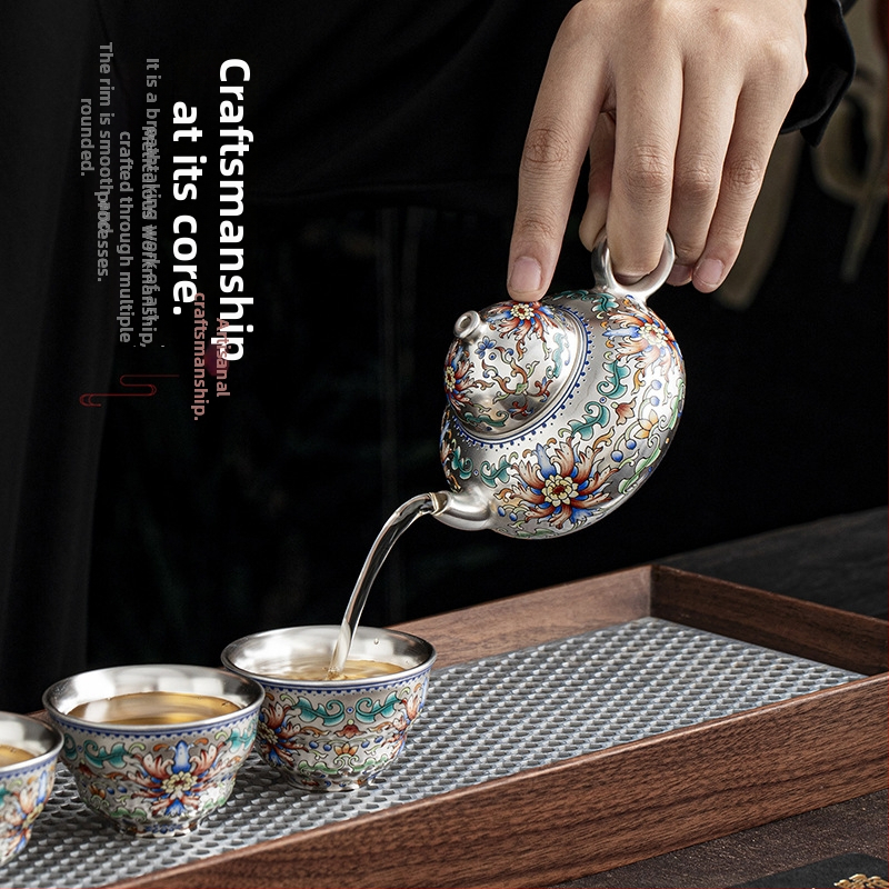 Ručne vyrobený porcelánový čajový set s postriebreným povrchom, čajník a šálky v čínskom štýle, luxusné darčekové balenie