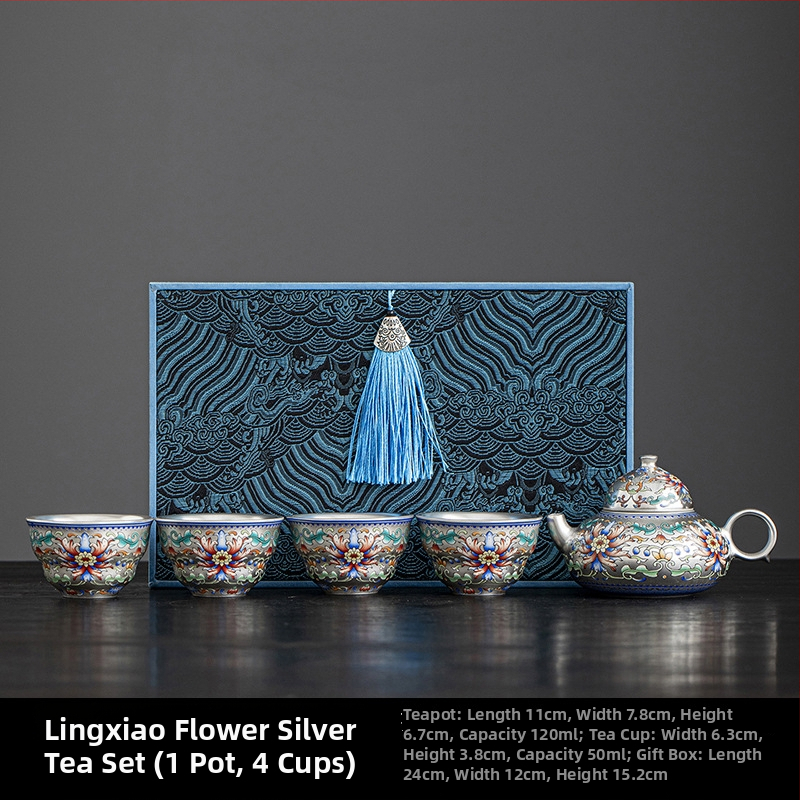 Ručne vyrobený porcelánový čajový set s postriebreným povrchom, čajník a šálky v čínskom štýle, luxusné darčekové balenie