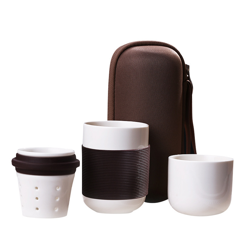 Set Gongfu portabil pentru călătorii – ceașcă mini din bone china pentru 1-2 persoane