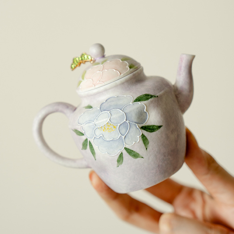Ceainic pictat manual în stil chinezesc nou, cu filtru Peony Zhishan, pentru uz casnic, set Gongfu de ceai elegant