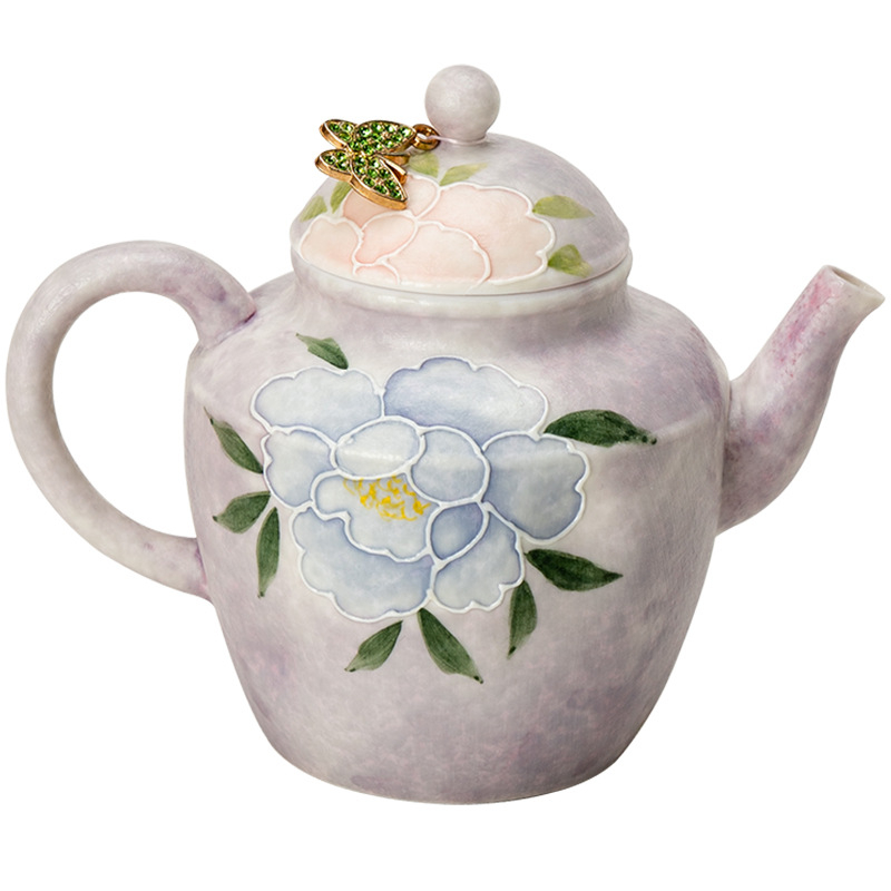 Ceainic pictat manual în stil chinezesc nou, cu filtru Peony Zhishan, pentru uz casnic, set Gongfu de ceai elegant