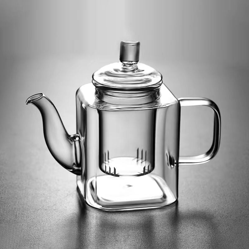 Ceainic din sticlă rezistentă la temperatură, pătrat, mic, stil chinezesc pentru ceai de flori, pentru o persoană, design îngroșat