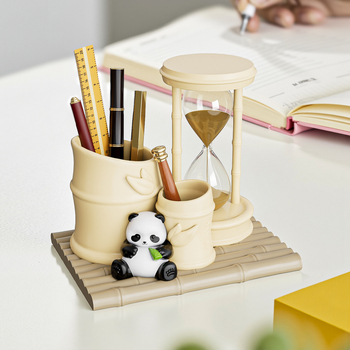 Ornament Panda cu clepsidră, organizator de birou de înaltă calitate și suport pentru pixuri, din rășină, potrivit pentru student și birou, cadou pentru Ziua Profesorului
