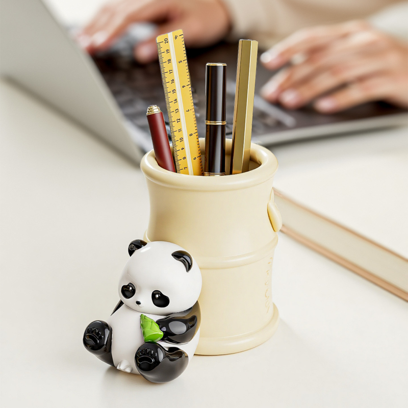 Ornament Panda cu clepsidră, organizator de birou de înaltă calitate și suport pentru pixuri, din rășină, potrivit pentru student și birou, cadou pentru Ziua Profesorului