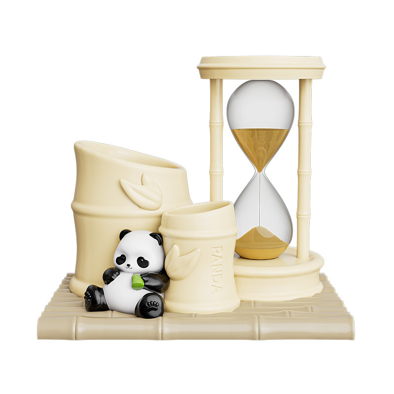 Ornament Panda cu clepsidră, organizator de birou de înaltă calitate și suport pentru pixuri, din rășină, potrivit pentru student și birou, cadou pentru Ziua Profesorului
