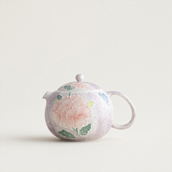 Ceainic ceramic pictat manual în stil chinezesc, cu motiv de bujor, mic, elegant pentru femei, pentru o porție de ceai