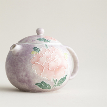 Ceainic ceramic pictat manual în stil chinezesc, cu motiv de bujor, mic, elegant pentru femei, pentru o porție de ceai