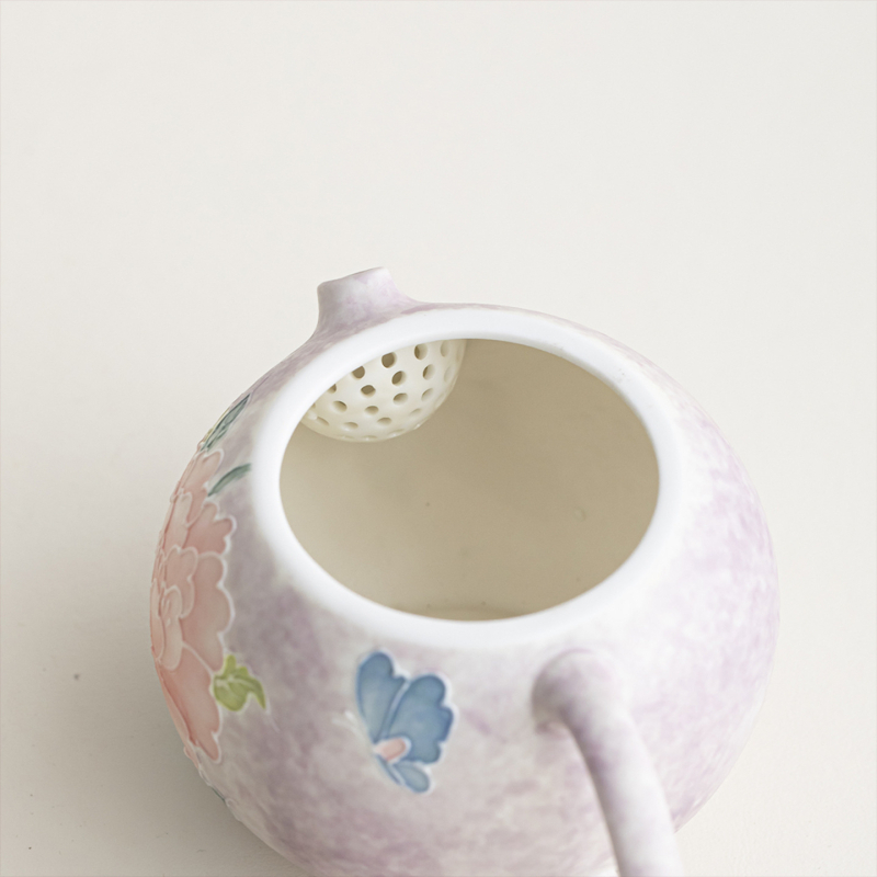 Ceainic ceramic pictat manual în stil chinezesc, cu motiv de bujor, mic, elegant pentru femei, pentru o porție de ceai