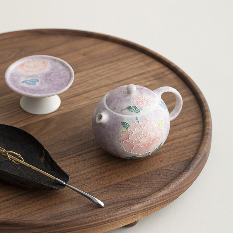 Ceainic ceramic pictat manual în stil chinezesc, cu motiv de bujor, mic, elegant pentru femei, pentru o porție de ceai