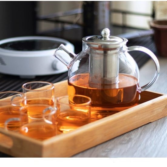 Ceainic din sticlă clar, cu filtru din oțel inoxidabil, design floral, pentru infuzarea ceaiului pe aragaz ceramic electric