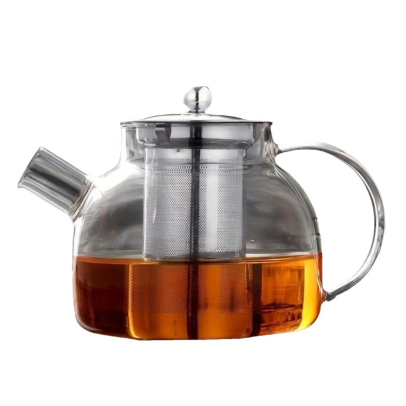 Ceainic din sticlă clar, cu filtru din oțel inoxidabil, design floral, pentru infuzarea ceaiului pe aragaz ceramic electric