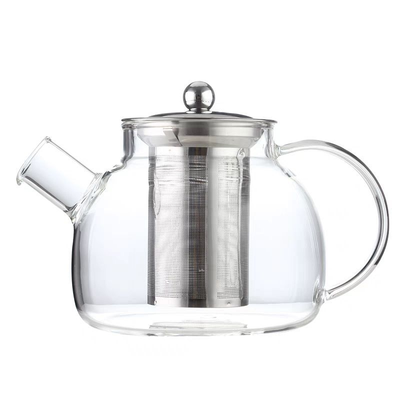 Ceainic din sticlă clar, cu filtru din oțel inoxidabil, design floral, pentru infuzarea ceaiului pe aragaz ceramic electric