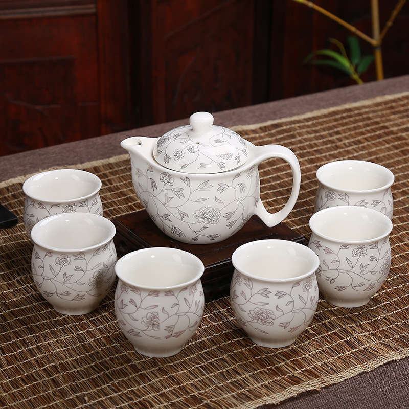 Set Gongfu de ceai, 7 piese, dublu strat, glazură platină, cadou