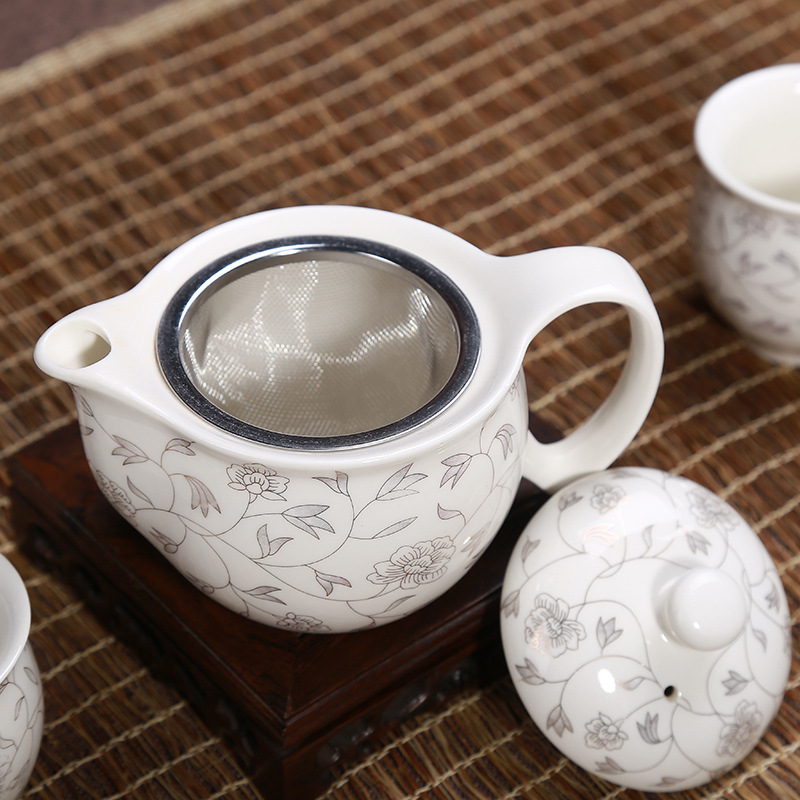 Set Gongfu de ceai, 7 piese, dublu strat, glazură platină, cadou