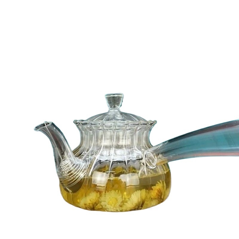Ceainic din sticlă cu mâner lateral și filtru pentru ceai, rezistent la temperaturi ridicate, pentru preparare pe plită ceramică