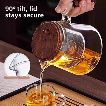 Ceainic din sticlă borosilicat înaltă, set Kung Fu pentru acasă, separare și filtrare ceai-apă, ceainic pentru ceai de flori, pentru birou, realizat manual