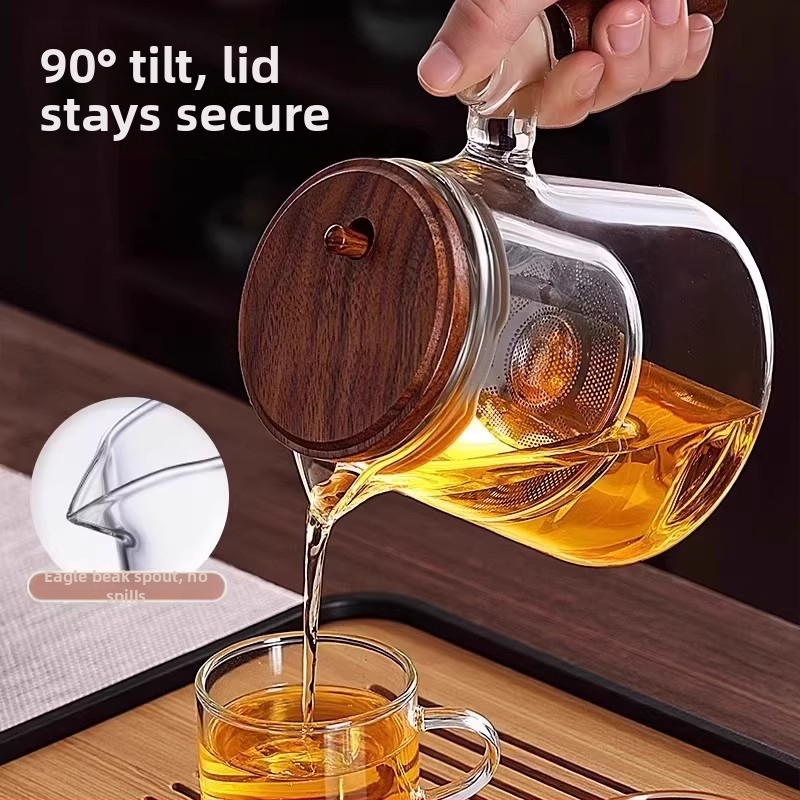 Ceainic din sticlă borosilicat înaltă, set Kung Fu pentru acasă, separare și filtrare ceai-apă, ceainic pentru ceai de flori, pentru birou, realizat manual