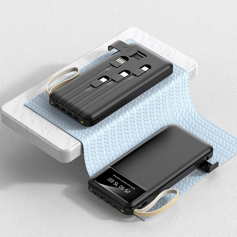 Power bank 20000 mAh с вграден кабел, ултра тънък и преносим, персонализиран подарък