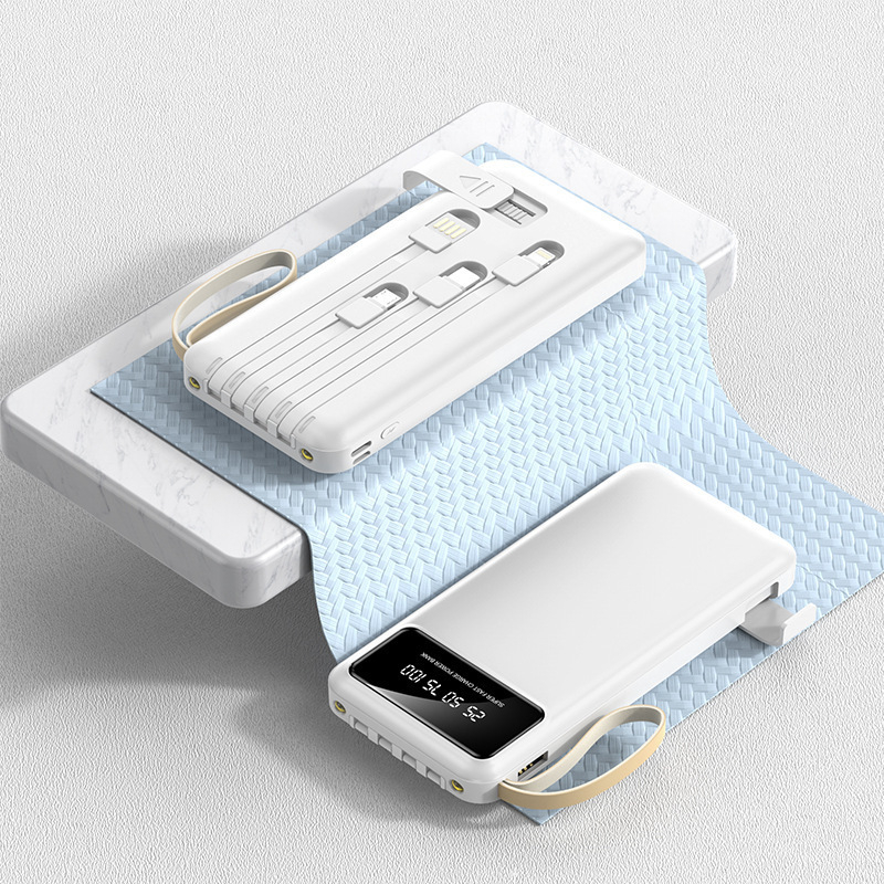 Power bank 20000 mAh с вграден кабел, ултра тънък и преносим, персонализиран подарък