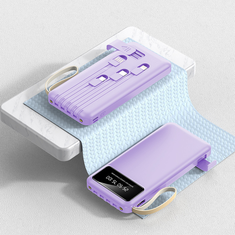Power bank 20000 mAh с вграден кабел, ултра тънък и преносим, персонализиран подарък