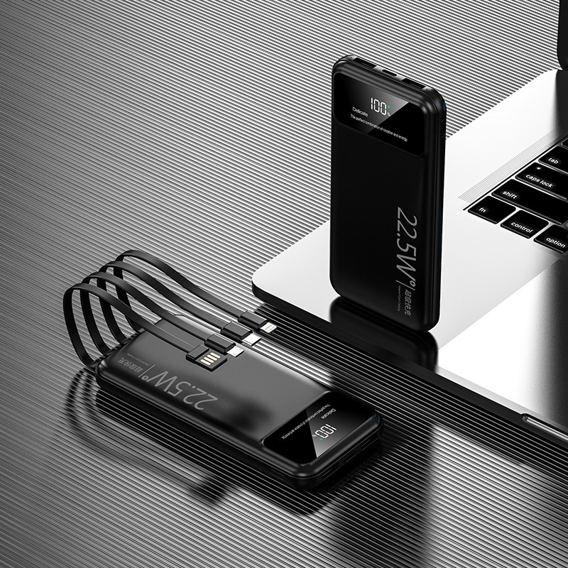 Power bank 20000 mAh с вграден кабел, ултра тънък и преносим, персонализиран подарък