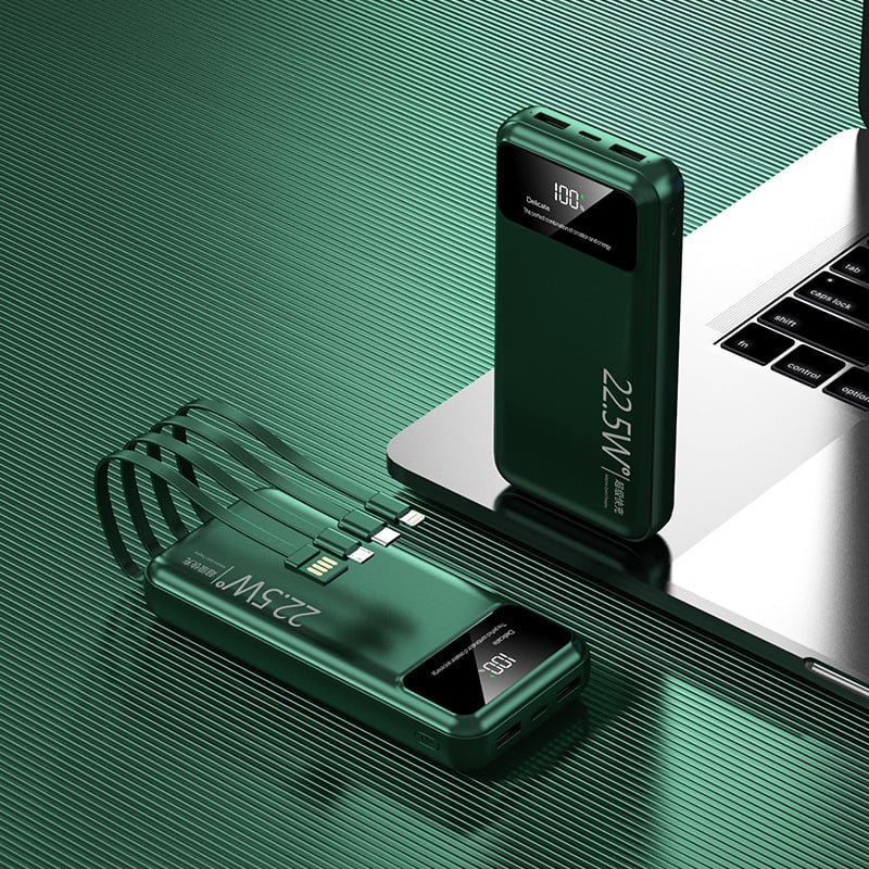 Power bank 20000 mAh с вграден кабел, ултра тънък и преносим, персонализиран подарък