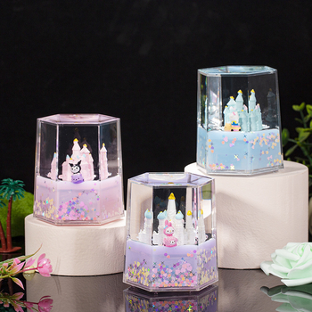 Clepsidră lichidă în formă de castel creativ, cu iluminare, design hexagonal în formă de picătură de ulei, jucărie muzicală pentru copii, decor de birou