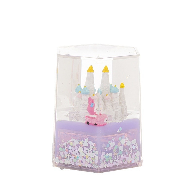Clepsidră lichidă în formă de castel creativ, cu iluminare, design hexagonal în formă de picătură de ulei, jucărie muzicală pentru copii, decor de birou