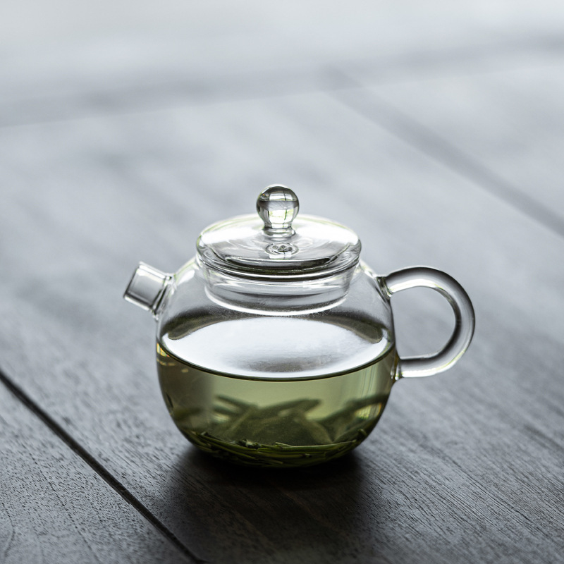 Ceainic mic din sticlă cu filtru, rezistent la căldură, borosilicat, pentru casă și birou, verde