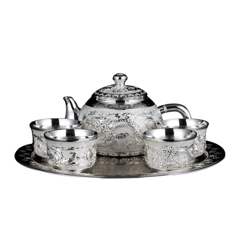 Set Gongfu ceai în stil european, argintiu Dragon și Phoenix, pentru casă și birou, cu cutie cadou