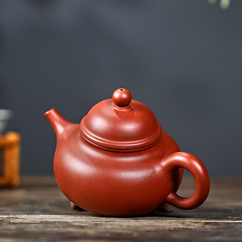 Ceainic Yixing din lut purpuriu, stil Dahongpao Guangsu, pictat manual, cutie cadou