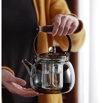 Ceainic din sticlă borosilicat de înaltă rezistență, pentru uz casnic, cu mâner rezistent la căldură, pentru infuzarea ceaiului