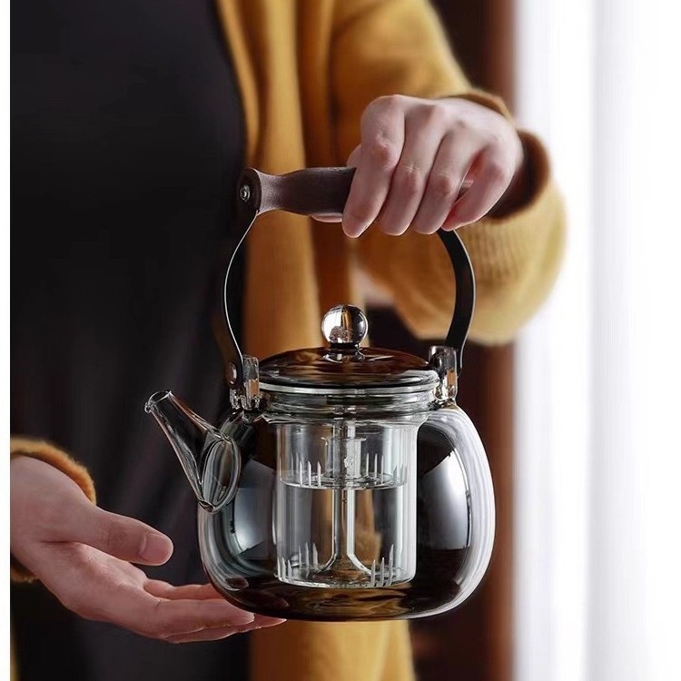 Ceainic din sticlă borosilicat de înaltă rezistență, pentru uz casnic, cu mâner rezistent la căldură, pentru infuzarea ceaiului