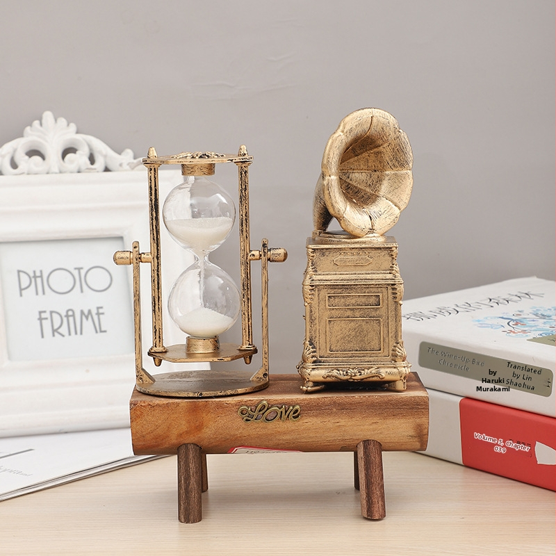 Suport pentru pix în stil european retro, din lemn, cu clepsidră și lampă în formă de stea, ornament decorativ, cadou pentru elevi, finisaj auriu retro