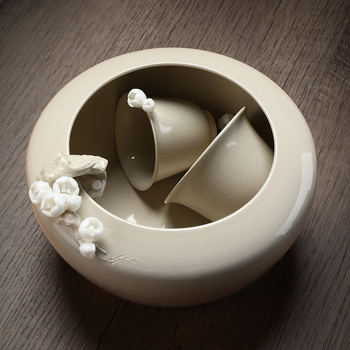 Ceașcă ceramică pentru spălarea ceaiului, cu un mic borcan pentru zațuri de ceai, stil japonez retro
