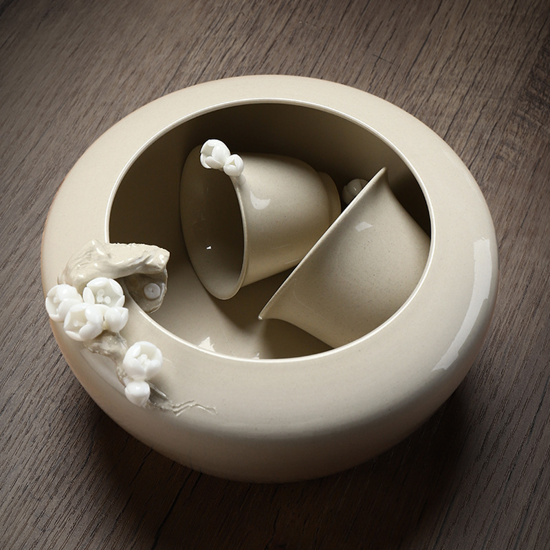 Ceașcă ceramică pentru spălarea ceaiului, cu un mic borcan pentru zațuri de ceai, stil japonez retro