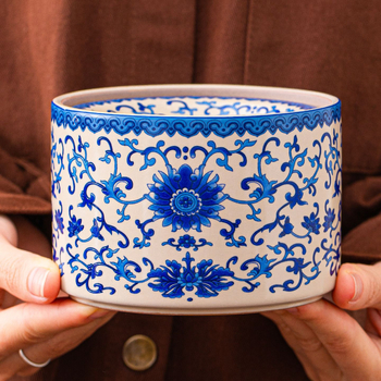 Accesorii ceramice pentru ceai în stil Ru Kiln, model albastru-alb cu lotus și viță, recipient pentru resturi de ceai, ceainic, curățător de căni, accesorii pentru setul de ceai de casă