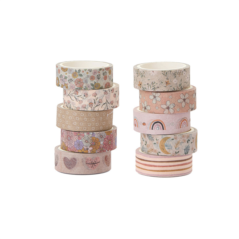 Bandă Washi Boho - 20 roluri, 15 mm x 5 m, hârtie japoneză pentru jurnal decorativ