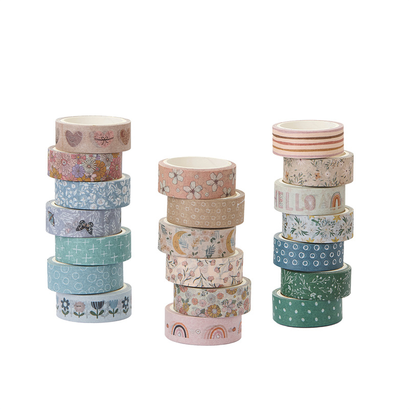 Bandă Washi Boho - 20 roluri, 15 mm x 5 m, hârtie japoneză pentru jurnal decorativ