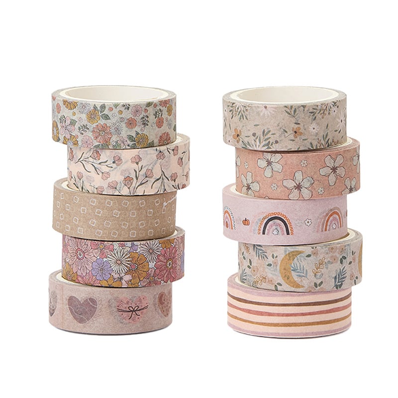 Bandă Washi Boho - 20 roluri, 15 mm x 5 m, hârtie japoneză pentru jurnal decorativ